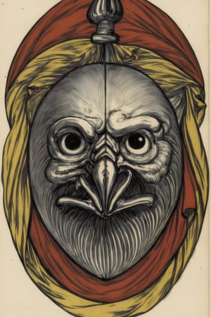Medieval style ornamental coat of arms, head of a cyborg eagle