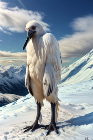 white feathers, white plumage, snow, in the arctic, scary appearance, bad proportions, opium_bird, (((humanoid bird))), (((bird))), feathers all over the body, feathers,
photography,creepy, dull colors, tall, thin, very tall,cloudy day, cloudy,  
photography, 8k, hi res, 40mm lens, (Best quality:1.2), (masterpiece:1.2)