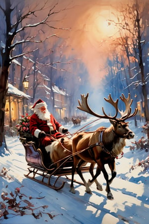 Christmas scene, a flying sleigh pulled by reindeer, magical scene, Santa Claus


Paul Hedley's artistic style in burnt umber and rose tones,

,BJ_Blue_butterfly