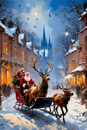 Christmas scene, a flying sleigh pulled by reindeer, magical scene, Santa Claus


Paul Hedley's artistic style in burnt umber and rose tones,

,BJ_Blue_butterfly