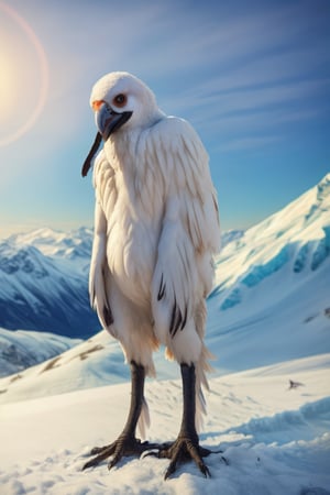 white feathers, white plumage, snow, in the arctic, scary appearance, bad proportions, opium_bird, (((humanoid bird))), (((bird))), feathers all over the body, feathers,
photography,creepy, dull colors, tall, thin, very tall,, photography, 8k, hi res, 40mm lens, (Best quality:1.2), (masterpiece:1.2)