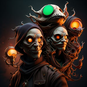 "death prophet" from Dota2 surrounded by her ghosts, glowing green eyes, full body shot, cinematic lighting, gloomy mood, horror,plague doctor,horror,Jack o 'Lantern, jack-o'-lantern monster, little elves with jack-o'-lantern heads, clash of clash, heterochromia,EpicArt,AGE REGRESSION,DonMG414