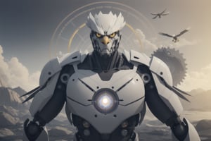 Epicrealism,Circle,dwemertech, robotic eagle, render 8k unreal engine, cables and gears, photorealistic, logo, logo with facialistic touches, robotic eagle logo,Mecha body,dwemertech