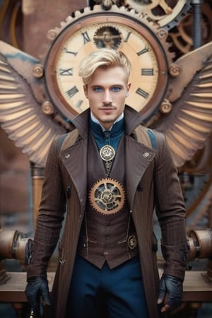 man's face, european man's face, attractive man's face, blue eyes, blonde hair.

Stylish,steampunk style