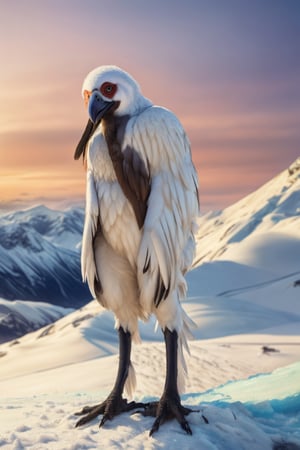 white feathers, white plumage, snow, in the arctic, scary appearance, bad proportions, opium_bird, (((humanoid bird))), (((bird))), feathers all over the body, feathers,
photography,creepy, dull colors, tall, thin, very tall,, photography, 8k, hi res, 40mm lens, (Best quality:1.2), (masterpiece:1.2)