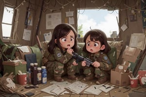 assault rifle, holding a rifle, soldier clothing,
Iran, Afghanistan
fire, war crimes, apocalypse, war crimes, terrorism, terrorist, destroyed car

  assault rifle, firearm
Debris, destruction, ruined city, death and destruction.
​
2 girls
Angry, angry look, disgust
child, child focusloli focus, a girl dressed as a soldier, surrounded by war destruction, cloudy day, high quality, high detail, immersive atmosphere, fantai12,DonMG414, horror,full body,full_gear_soldier,full gear,soldier