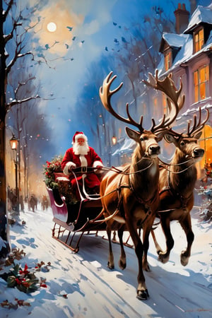 Christmas scene, a flying sleigh pulled by reindeer, magical scene, Santa Claus


Paul Hedley's artistic style in burnt umber and rose tones,

,BJ_Blue_butterfly