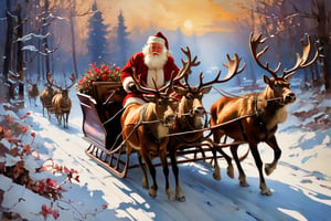 Christmas scene, a flying sleigh pulled by reindeer, magical scene, Santa Claus


Paul Hedley's artistic style in burnt umber and rose tones,

,BJ_Blue_butterfly