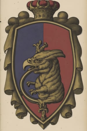 Medieval style ornamental coat of arms, head of a cyborg eagle
