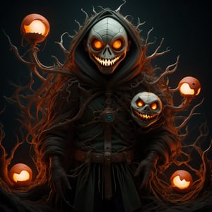 "death prophet" from Dota2 surrounded by her ghosts, glowing green eyes, full body shot, cinematic lighting, gloomy mood, horror,plague doctor,horror,Jack o 'Lantern, jack-o'-lantern monster, little elves with jack-o'-lantern heads, clash of clash, heterochromia,EpicArt,AGE REGRESSION,DonMG414 