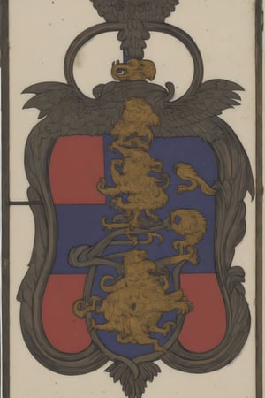 Medieval style ornamental coat of arms, head of a cyborg eagle