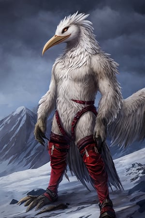 EPIC, Opium bird, standing, feathers, white feathers, bird, birdman, humanoid, bird head, with extremely long beak, long beak, long mouth, full body, bird legs, bird arms, sinister, terrifying, beautiful , ragged, wide body, fat

High quality, HD, 4kHD, cinematic, atmospheric, realistic, ultra-realistic
snow, mountain, cloudy, gray sky, dark clouds
Detail,lora:largebulg1-000012:1,AIDA_NH_humans,Pixel art,lora:largebulg1-000012:1,lora:largebulg1-000012:1