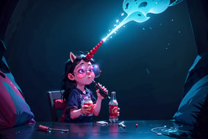 Unicorn with sunglasses drinking coke, COCA-COLA, drink, drinking coke, realistic, photorealistic, cinematic, Magical Fantasy style, Magical Fantasy style, neon photography style,3DMM,perfect