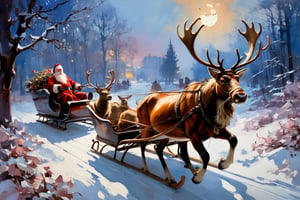 Christmas scene, a flying sleigh pulled by reindeer, magical scene, Santa Claus


Paul Hedley's artistic style in burnt umber and rose tones,

,BJ_Blue_butterfly