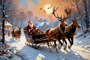 Christmas scene, a flying sleigh pulled by reindeer, magical scene, Santa Claus


Paul Hedley's artistic style in burnt umber and rose tones,

,BJ_Blue_butterfly