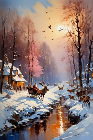 Christmas scene, a flying sleigh pulled by reindeer, magical scene, Santa Claus


Paul Hedley's artistic style in burnt umber and rose tones,

,BJ_Blue_butterfly
