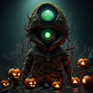 "death prophet" from Dota2 surrounded by her ghosts, glowing green eyes, full body shot, cinematic lighting, gloomy mood, horror,plague doctor,horror,Jack o 'Lantern, jack-o'-lantern monster, little elves with jack-o'-lantern heads, clash of clash, heterochromia,EpicArt,AGE REGRESSION,DonMG414 