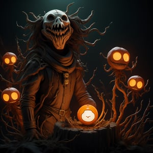 "death prophet" from Dota2 surrounded by her ghosts, glowing green eyes, full body shot, cinematic lighting, gloomy mood, horror,plague doctor,horror,Jack o 'Lantern, jack-o'-lantern monster, little elves with jack-o'-lantern heads, clash of clash, heterochromia,EpicArt,AGE REGRESSION,DonMG414