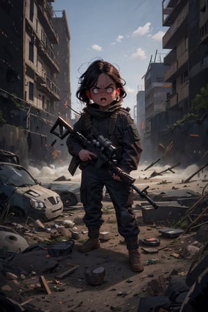 on the outside
pupils
assault rifle, holding a rifle, soldier clothing,
Iran, Afghanistan
fire, war crimes, apocalypse, war crimes, terrorism, terrorist, destroyed car

  assault rifle, firearm
Debris, destruction, ruined city, death and destruction.
​
2 girls
Angry, angry look, 
child, child focusloli focus, a girl dressed as a soldier, surrounded by war destruction, cloudy day, high quality, high detail, immersive atmosphere, fantai12,DonMG414, horror,full body,full_gear_soldier,full gear,soldier,r1ge