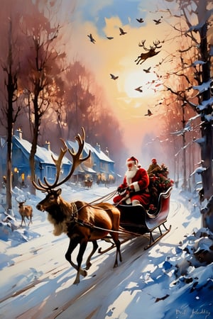 Christmas scene, a flying sleigh pulled by reindeer, magical scene, Santa Claus


Paul Hedley's artistic style in burnt umber and rose tones,

,BJ_Blue_butterfly