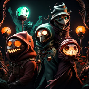 "death prophet" from Dota2 surrounded by her ghosts, glowing green eyes, full body shot, cinematic lighting, gloomy mood, horror,plague doctor,horror,Jack o 'Lantern, jack-o'-lantern monster, little elves with jack-o'-lantern heads, clash of clash, heterochromia,EpicArt,AGE REGRESSION,DonMG414