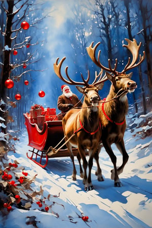 Christmas scene, a flying sleigh pulled by reindeer with bright red noses, magical scene, Santa Claus, Rudolph the reindeer with the bright red nose


Paul Hedley's artistic style in burnt umber and rose tones,

,BJ_Blue_butterfly