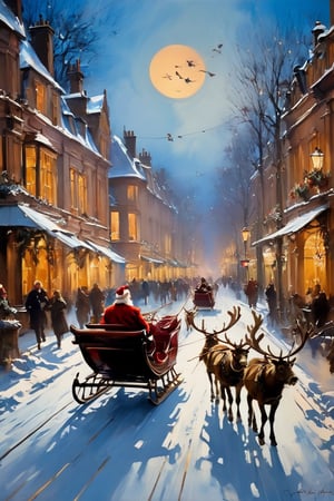 Christmas scene, a flying sleigh pulled by reindeer, magical scene, Santa Claus


Paul Hedley's artistic style in burnt umber and rose tones,

,BJ_Blue_butterfly