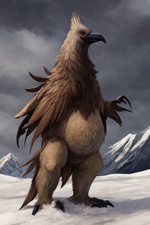 Opium bird, standing, feathers, white feathers, bird, birdman, humanoid, bird head, with extremely long beak, long beak, long mouth, full body, bird legs, bird arms, sinister, terrifying, beautiful , ragged, wide body, fat

High quality, HD, 4kHD, cinematic, atmospheric, realistic, ultra-realistic
snow, mountain, cloudy, gray sky, dark clouds
Detail,lora:largebulg1-000012:1,AIDA_NH_humans,Pixel art,lora:largebulg1-000012:1,lora:largebulg1-000012:1