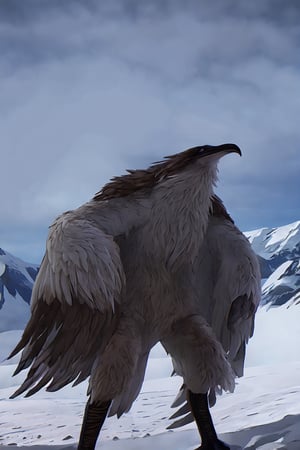 Opium bird, standing, feathers, white feathers, bird, birdman, humanoid, bird head, with extremely long beak, long beak, long mouth, full body, bird legs, bird arms, sinister, terrifying, beautiful , ragged, wide body, fat

High quality, HD, 4kHD, cinematic, atmospheric, realistic, ultra-realistic
snow, mountain, cloudy, gray sky, dark clouds
Detail,lora:largebulg1-000012:1,AIDA_NH_humans,Pixel art,lora:largebulg1-000012:1,lora:largebulg1-000012:1