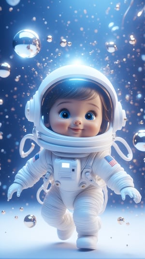 create a cute little kid astronaut dancing with dress made of space, splashed, drips, subsurface scattering, translucent, 100mm,Movie Still,detailmaster2,Film Still,make_3d,aesthetic portrait