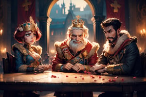 masterpiece, disney style , cartoon , best quality,kings and queens sitting on a table, table full of kings and queens, kingdom, landscape, long table, landscape picture, winner crowns, medals, focus,wanshengjie,best_quality,(magic circle:1.1),upper body,serious face,not smiling,HS,flower,Wearing a julius caesar decoration head,ancient rome,
