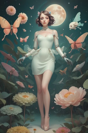 (masterpiece, best quality:1.5), 1 Boy((Handsome))1girl, wearing Fluttering Butterfly Ballerina Dress, glass high heels, perfect female hourglass figure, full body, short hair, slim, Abstract colors, flowers, clouds, goddess, galaxy, moon, earth, mars,Imaginative_Melodies, Cyborg, robots flying in the sky,cinematic lighting, diffused shadow
