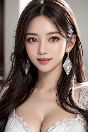 Top quality, super detailed, very detailed CG8K, very detailed, beautiful chest, slim figure, long legs, realistic portrait, wonderful face and eyes, beautiful eyes, well-formed white teeth, well-formed eyes, beautiful Japan, thin earrings,  1 girl, very bright backlight, solo, {beautiful and detailed eyes}, (big chest with good shape), gentle expression, natural and soft light, hair blown by the breeze, delicate facial features, dull bangs, beautiful Korean girl, smile in the eyes, very small earrings, 22 years old, (model pose), glamour body type, (colorful hair, half red and half brown hair: 1.2), flim grain, real hand, masterpiece, top quality, photorealistic, super detailed, fine, high resolution, brown messy hair, perfect dynamic composition, beautiful detailed eyes, Asian girls, ((nerve and embarrassing), sharp focus, beauty mix, film girl, smile, (wearing salon: 1.3), (long hair: 1.3), enhancement, wonder beauty, real hand,Sexy,Outfit,Woman,Girl