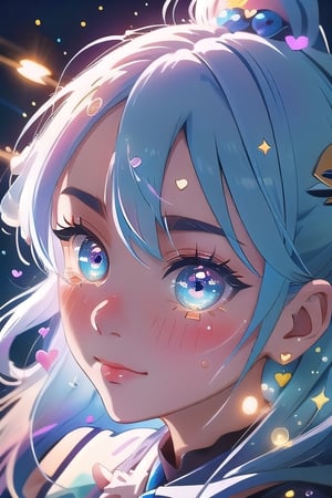 (masterpiece), best quality, expressive eyes, perfect face, glowing eyes, heart pupils, hair ornament, Volumetric Lighting, glitter, blush stickers, gawr gura,hmochako,AquaKnsb-KJ