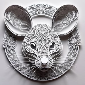 Monochromatic mouse-head Intricate paper-cut illustration,