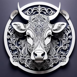 Monochromatic cow-head Intricate paper-cut illustration,