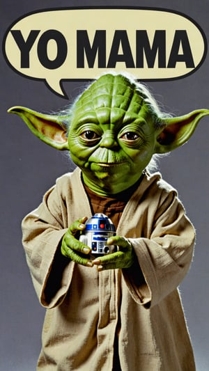 Photo of Yoda with text bubble that says "yo mama jokes"