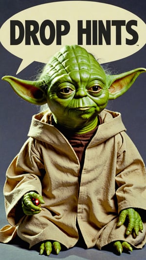 Photo of Yoda with text bubble that says "drop hints" 