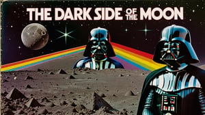 Album cover of "The Dark Side of the Moon" featuring Darth Vader.