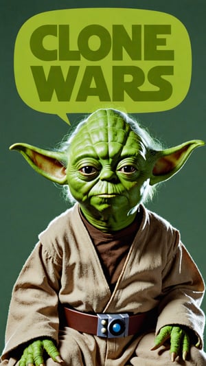 Photo of Yoda with text bubble that says "clone prompt wars" 