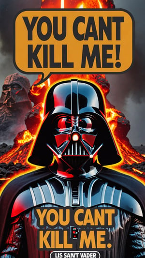 Photo of Darth Vader in lava with text bubble that says "You Cant Kill Me"