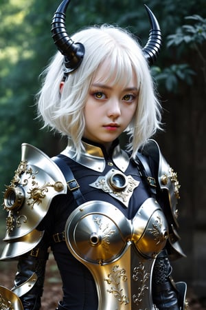 HONG KONG Girl ((September Ai)) ,  short messy hair, 

1 girl, (masterful), blur, black_hair, albino demon girl,slit pupil eyes,Intricate Iris Details,heterochromia_iridis,(gas mask),(long intricate horns:1.2) ,pure white hair,Wearing Medieval black Knight Armor,Gold carved full plate Armor, best quality, highest quality, extremely detailed CG unity 8k wallpaper, detailed and intricate, ,steampunk style,perfecteyes
