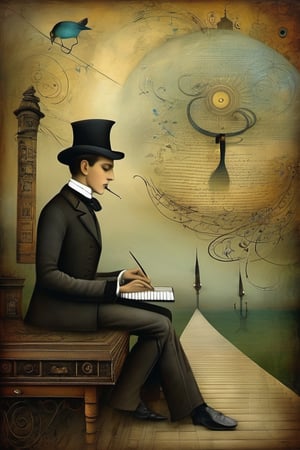 Neo Surrealism, by Gabriel Pacheco and Max Ernst,  painting of a Lyrics of song : Enjoy The Silence,  fantasy Victorian art, magical realism bizarre art, pop surrealism, whimsical art.