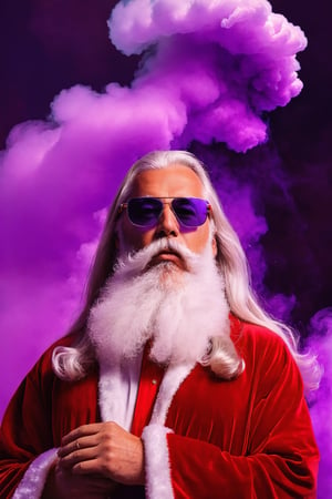 ((Norwegian model Santa Claus with sunglasses, photographing with a Hasselblad Camera , :epic Editorial Photography, Lots of vivid Colorfull smokeparticles are flowing around him with soft top light and a mess of fine particles, Editorial Photoshooting)) Hard Hair Light, As an alluring figure of men moved gracefully forward, a torrent of vividly colored smokeparticels swirled around their captivating form, cloaking them in an enigmatic shroud of dense mist around the person,aw0k euphoric style