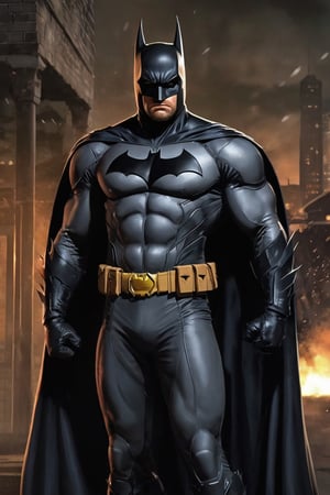 Batman outfit, strong Batman, angry Batman, five o'clock shadow beard, 