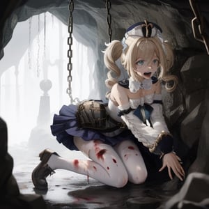 barbara (genshin impact),
1girl,
hat,
latin cross,
blonde hair,
long hair,
twintails,
twin drills,
blue eyes,
bow.
torn dres,
frilled skirt,
detached sleeves,

white pantyhose,
book,
belt
white pantyhose,
book,

blood, dirt, good hands, pretty face, mud, dungeon, full body, cave, cavern, torn stockings, many wounds, corruption, torn dress, scared. praying, llorando, lágrimas, vampiro, cementer, blood all over body and clothing, blood all over body and clothing, crying. wet, blood all over body and clothing, crying. wet, raining, chains,