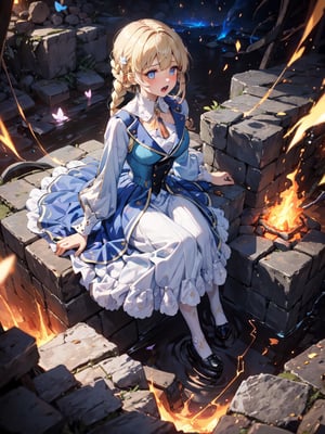 1GIRL, blonde hair, blue eyes, 1girl, long hair, dress, bow, hair bow, braid, hair rings, hat, butterfly hair ornament, blue dress, ruffled dress, long sleeve, ruffles, RIBBON, CUFFS, Petticoat, CORSET, POCKET LOOK, pretty face, perfect face, dungeon, full body, cave, cavern, pretty stockings, clean dress, long skirt, scared. Pray, winter clothes, pray, darkness, hell, dungeon, at night, sad, palace, walk, perfect hands, pretty hands, pretty legs, perfect legs, city, pretty stockings, perfect stockings,
Mess, messy room, garbage bag, sitting on chair, computer, backlight, (((glowing, melting, burning body, fire, on molten rock, dilated pupils, wide eyes, close-up))), screaming , LOOKING UP, TEARS, USING, FEAR, PANIC, RAISED EYEBROWS, OPEN MOUTH, FEAR, FROM ABOVE, NSFW,
MELTED ROCK JUMP, FLOATING BRICK OBJECT, JUMP, IN HIGH POSITION, FROM ABOVE, (((LAVA, FLOATING BLOCK))),,PAIN, POWER LINES, (((ELECTRICITY, ELECTRIC SHOCK, ELECTROKINESIS, LIGHT BACKGROUND)) )