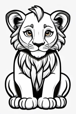 beautiful lion cub, cartoon style,8k, White background, well-defined black lines, coloring page,sticker