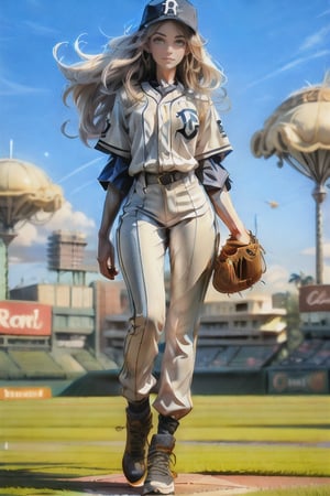  mature very tall thin Woman.
 Windy
Wide shoulders.
Black long straight hair
White uniform, action pose
Pants
hourglass body shape,baseball 