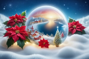 super fine illustration,masterpiece, best quality, finely detail, Depth of field, 4k, heavy snow christmas island in globe, ((heavy snow1.4)), red and white colors based, wallpaper,bluesky,wind,insanely detailed frills,extremely detailed lace,BLUE SKY,There are many scattered luminous petals,Hidden in the light yellow flowers,Depth of field, Many flying drops of water, angle ,contour deepening,cinematic angle ,{{{Classic decorative border}}},photo r3al,poinsettia,lofi,((1.2)),{{Hexagonal snow1.2}},free-hand, christmas gift boxes,DonMSn0wM4g1cXL